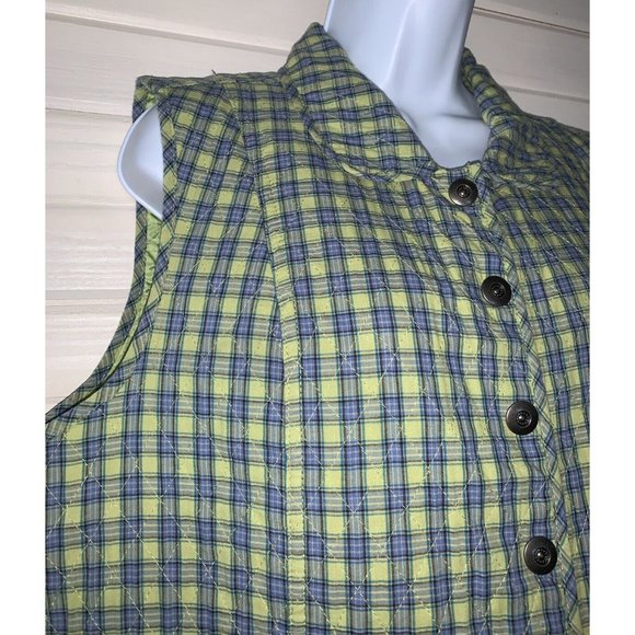 Christopher & Banks Sz LARGE Vest Cotton Green Plaid Button Front Quilted EUC - Picture 4 of 9